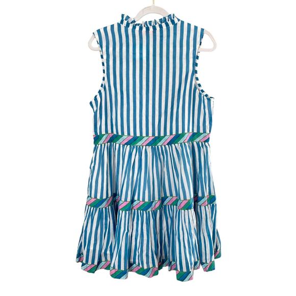 OLIPHANT Tuckernuck Playa Blue Striped Yoke Mini Dress Flirty Flare Cotton XL - Picture 9 of 14